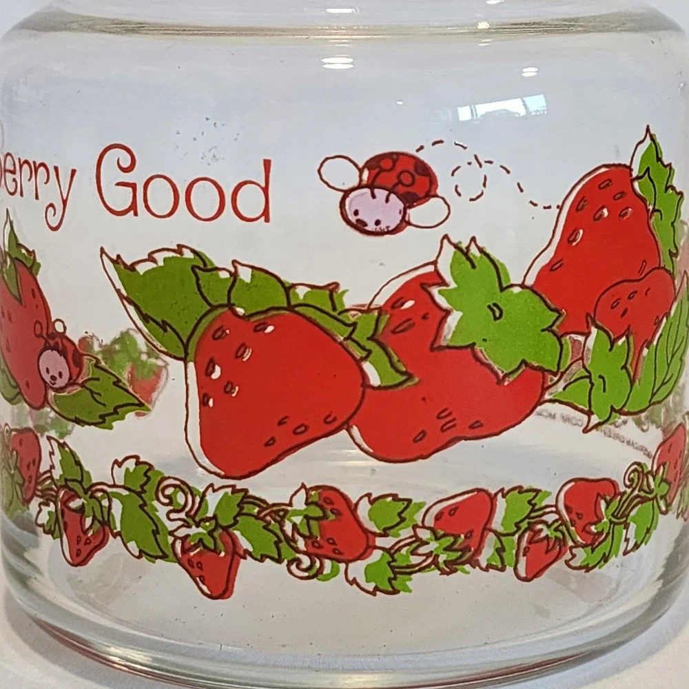 Vintage 1980 American Greetings Berry Good Strawberry Glass Jar with Lid 5.5in